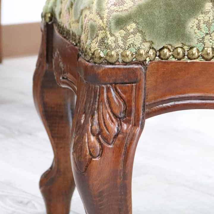 イタリア製 足置き フットスツール 金華山グリーン 猫脚 アンティーク