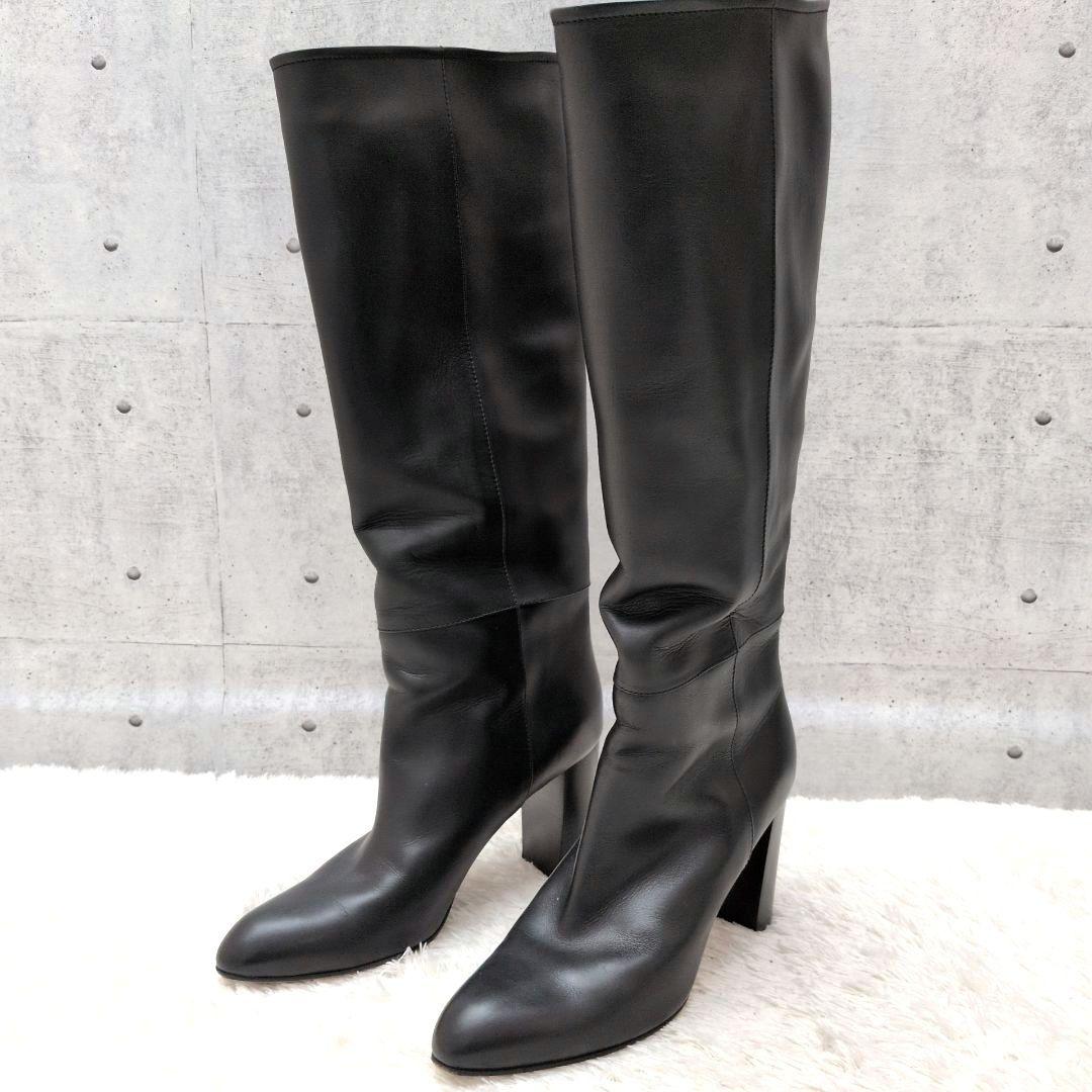 【美品】ペリーコ　メトロ　ロングブーツ　ポインテッドトゥ　チャンキーヒール　黒 美品】ペリーコ メトロ ロングブーツ ポインテッドトゥ チャンキー