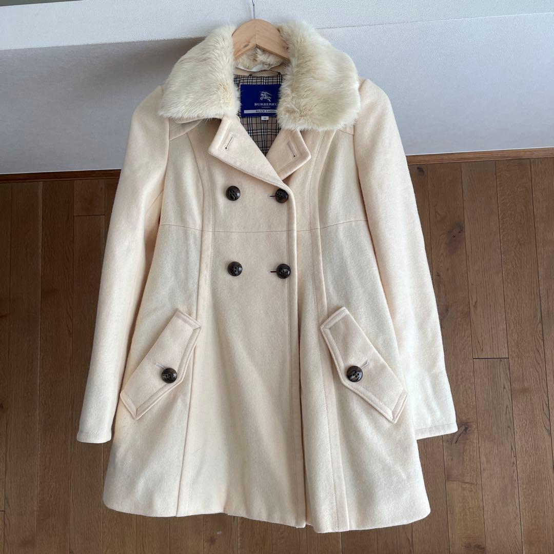 バーバリーブルーレーベル　裏地チェック　ファー付き　コート BURBERRY BLUE LABEL（バーバリーブルーレーベル） 美品△BURBERRY